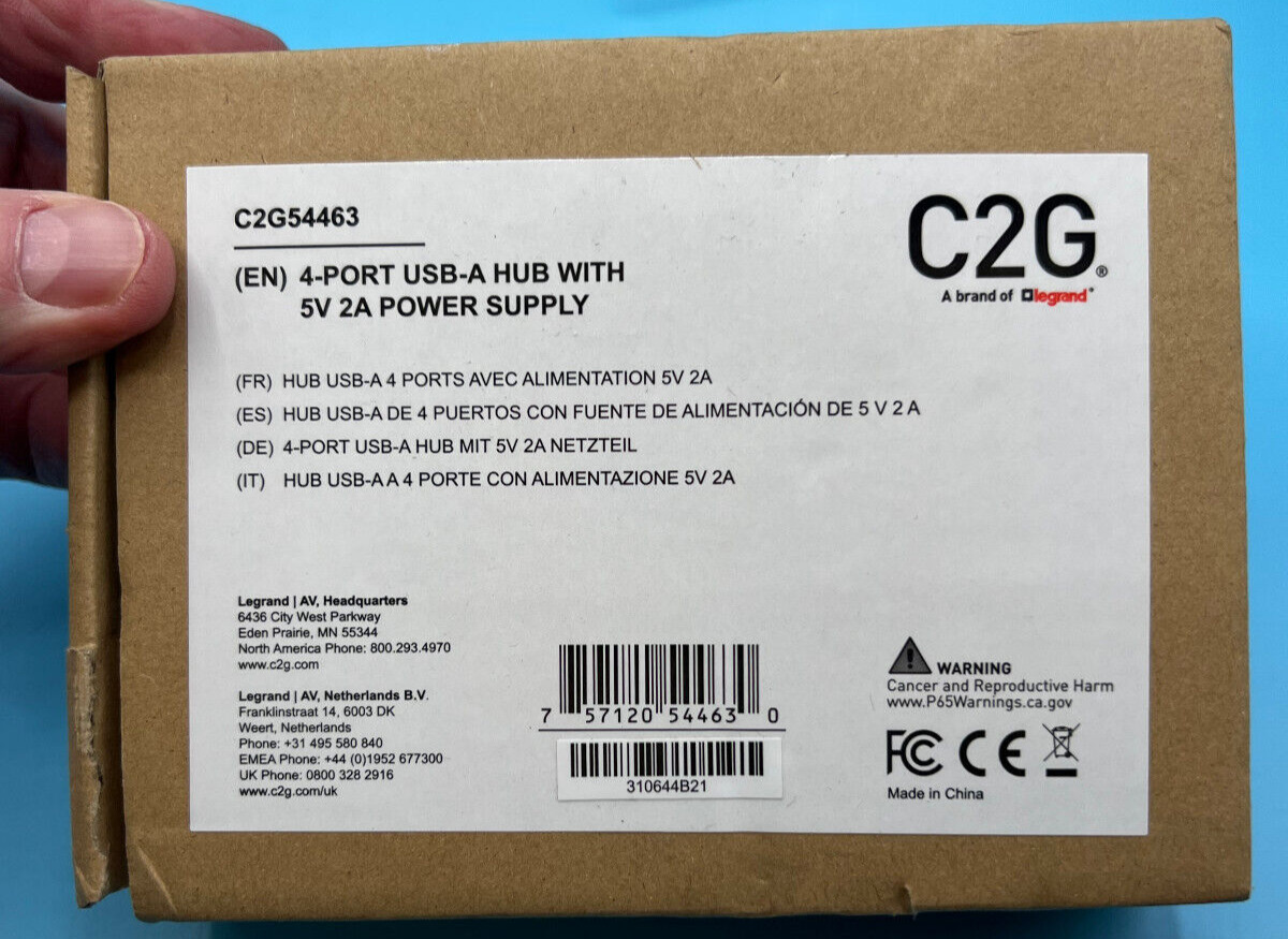 C2G 4-Port USB2.0 Type A Hub With Power Supply C2G54463