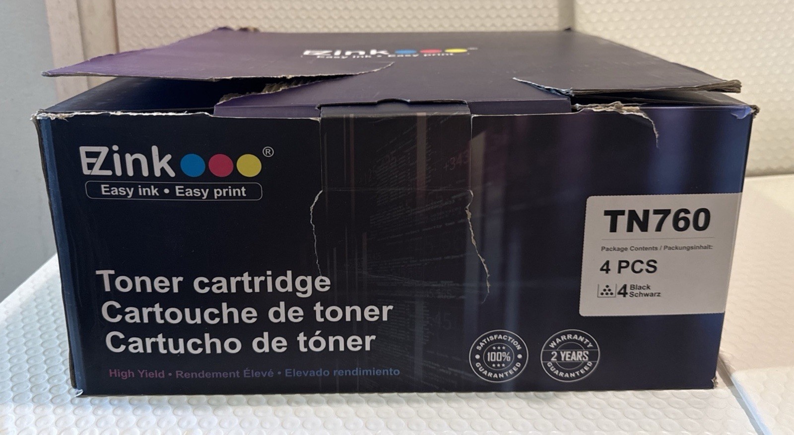 EZink (4-Pack) TN760 High Yield Black Toner Cartridge for Brother Printers
