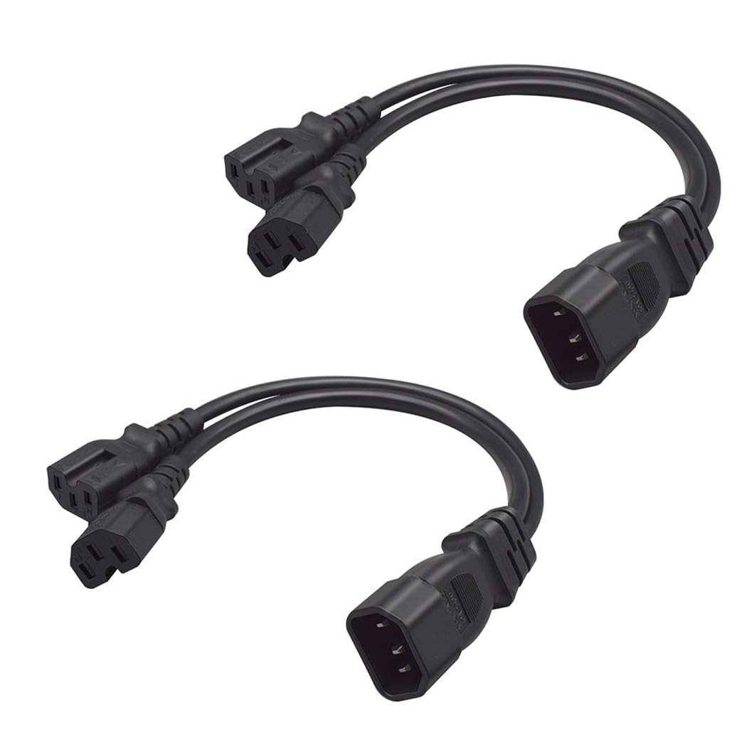 2 Pack IEC320 C14 to Dual Socket C15+C15 Y Splitter Power Adapter Cable，Dual ...