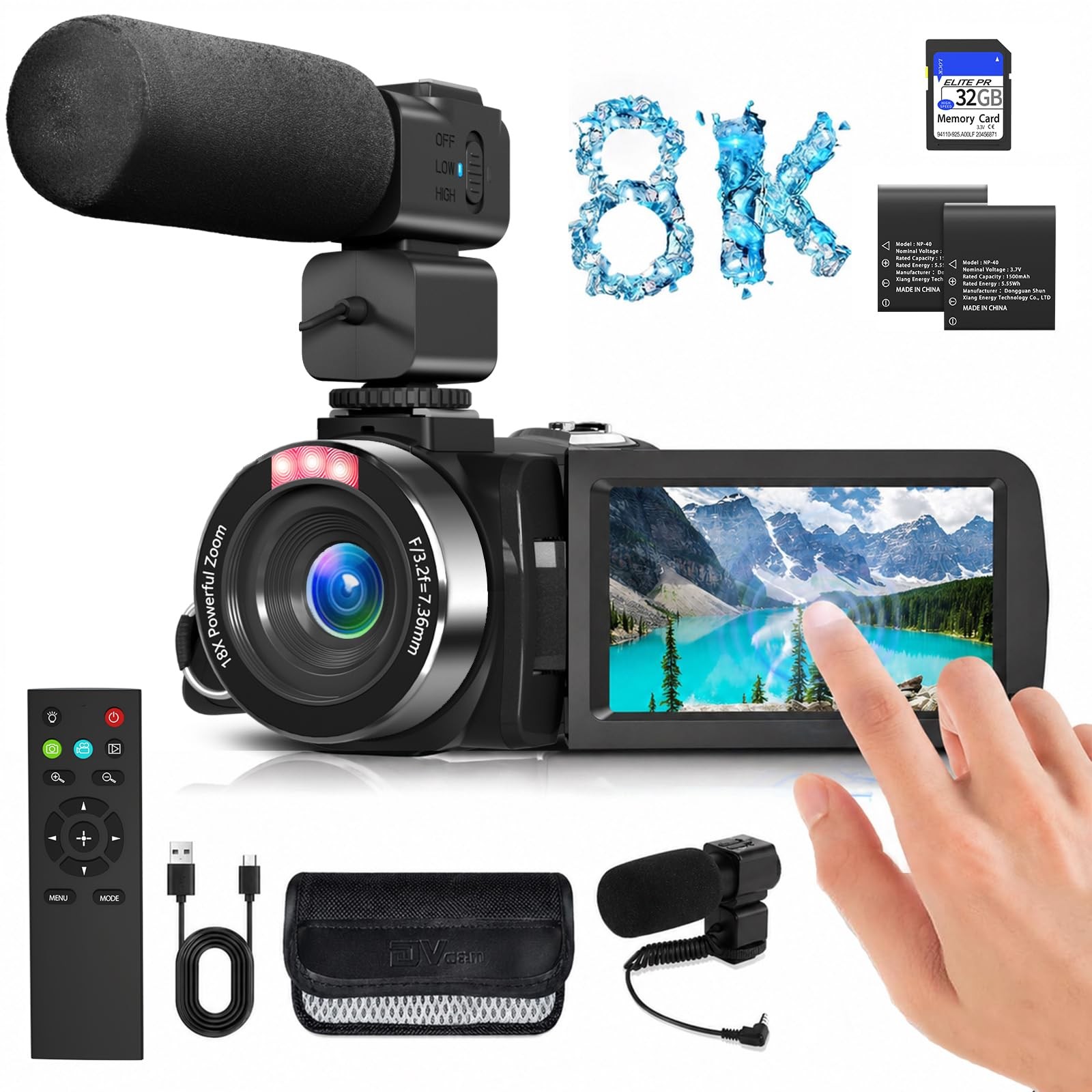 8K Video Camera 48MP UHD WiFi Vlogging Cameras for YouTube with 18X Black