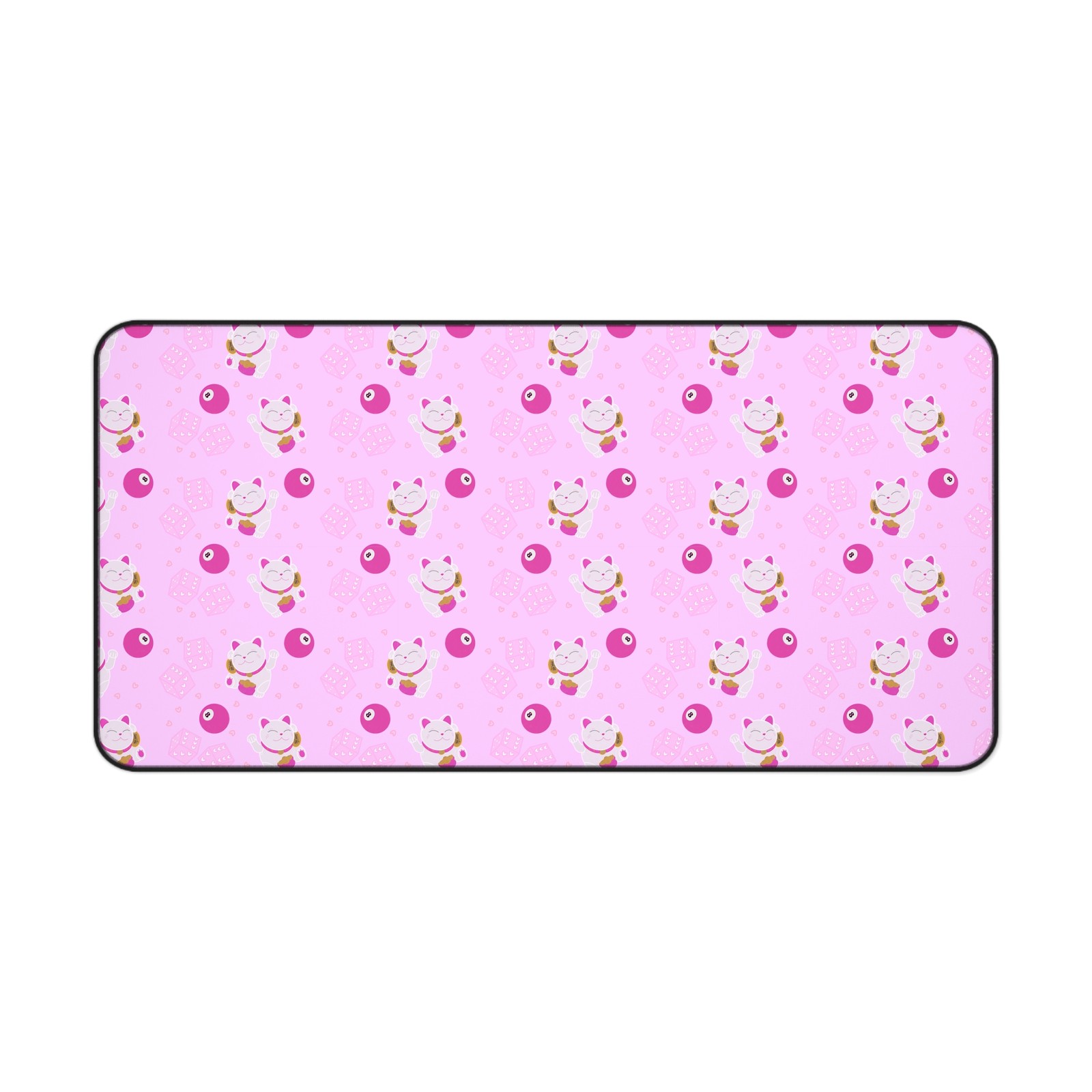 Kawaii Pink Lucky Cat Pattern Desk Mat | Cute Pastel Mousepad