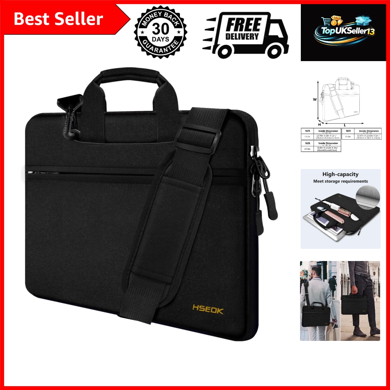 Laptop Shoulder Bag 15 15.6 16 Inch Briefcase,Black