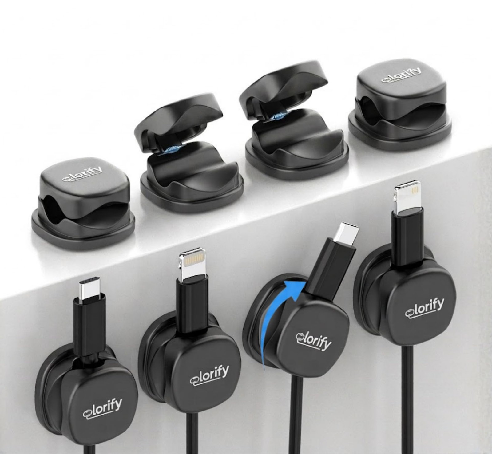 Olorify Rotatable Cable Clips 8 Pack, Black