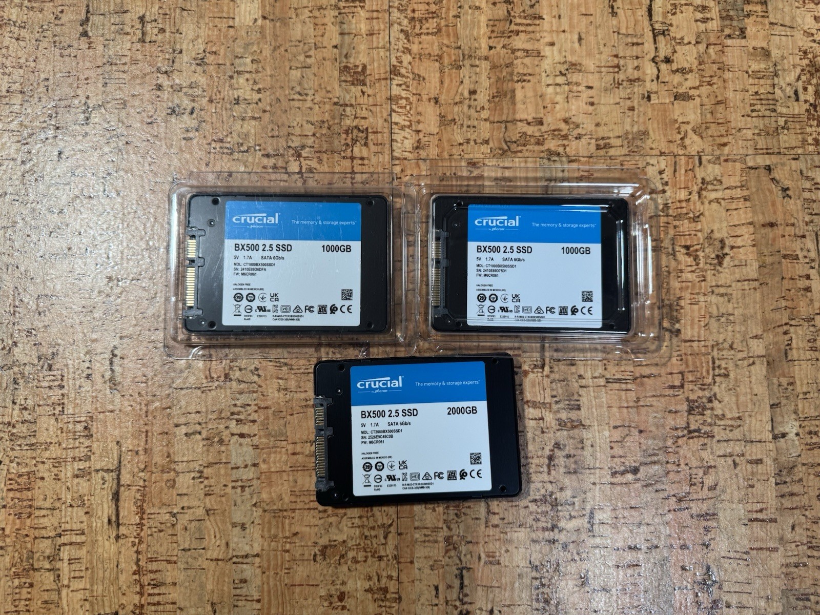Crucial BX500 SSD Lot 4TB Total 2x 1TB + 1x 2TB SATA 2.5” Never Used