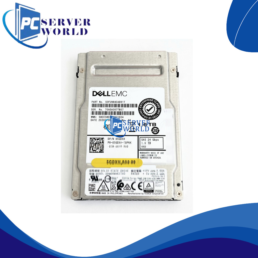 5GDXH DELL 1.6TB 24GBPS 2.5" WI SAS SSD DRIVE 05GDXH KPM6XMUG1T60 SDFUN84DAB91T