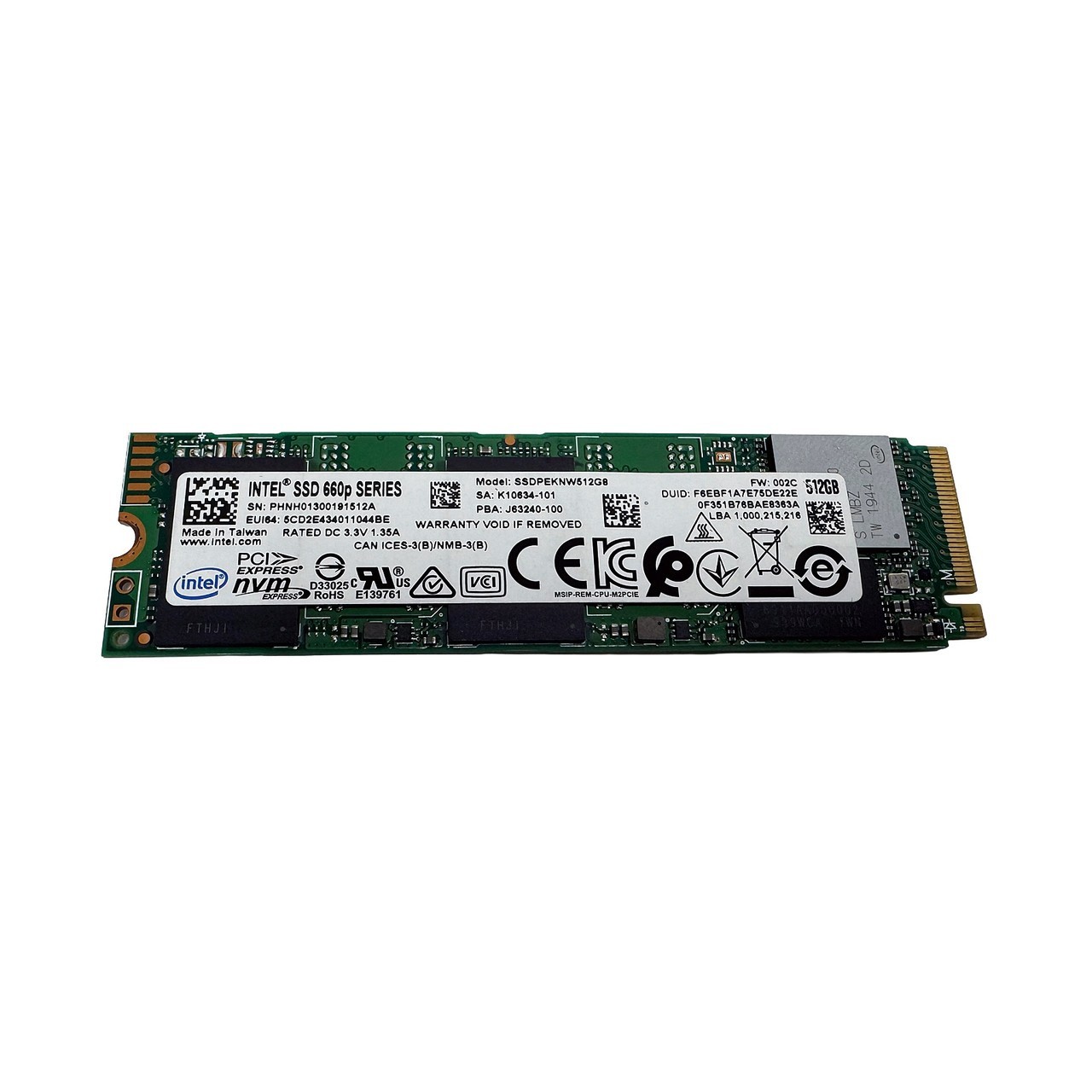 INTEL SSDPEKNW512G8 600P 512GB NVMe M.2 SSD K10634-101 J63240-100