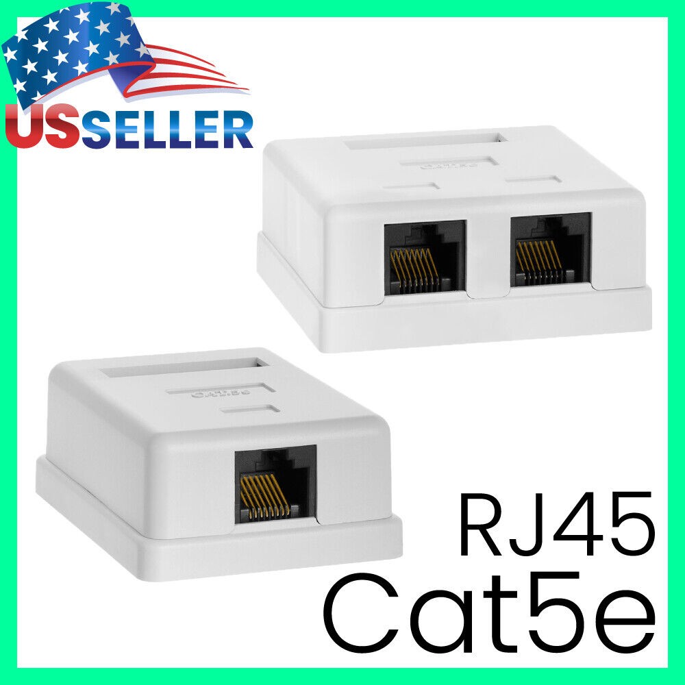 Cat5e RJ45 Surface Mount Box Single or Double Female Ports White