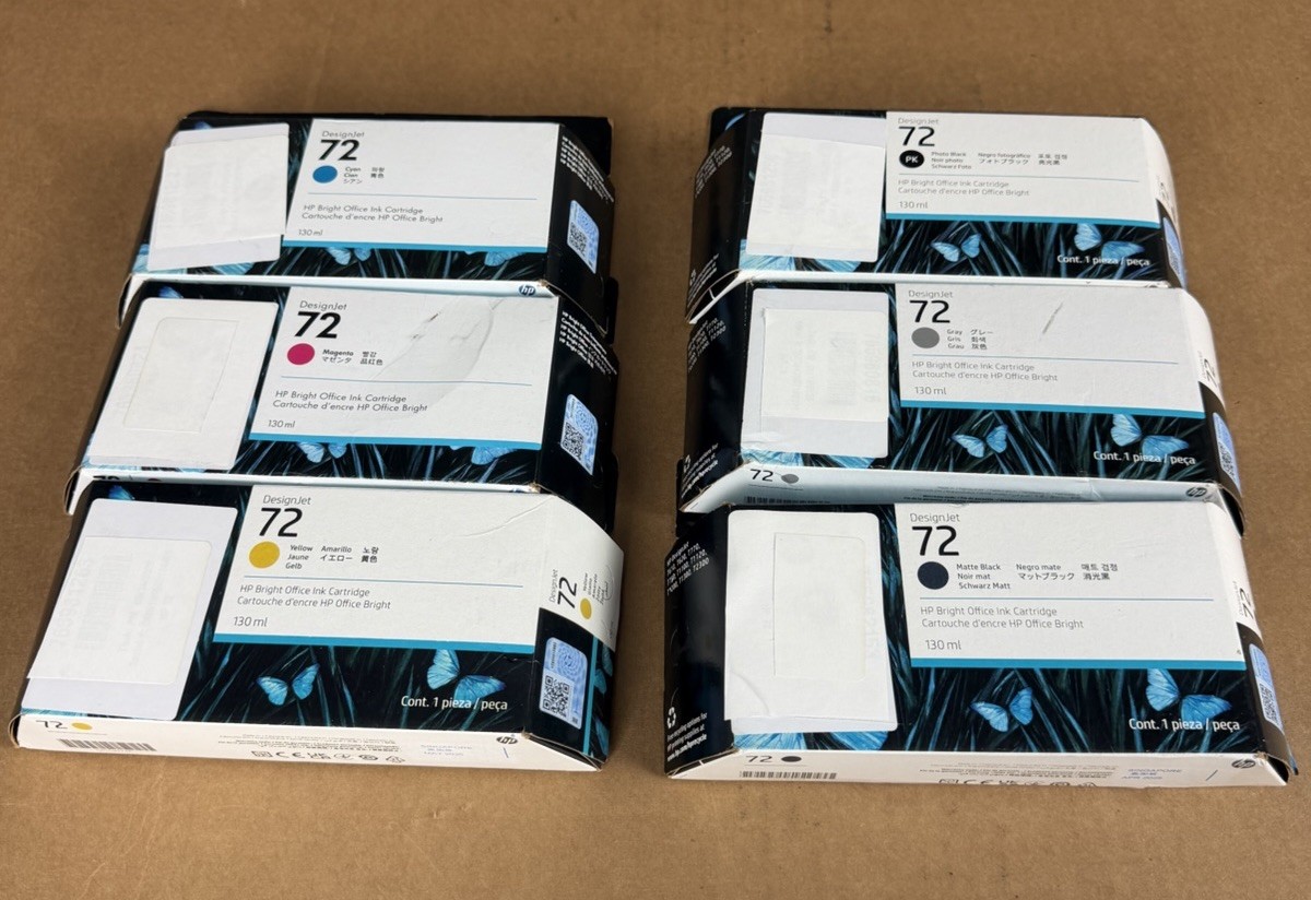 *Lot of 6* HP 72 DesignJet Ink Cartridges 130ml Genuine New Sealed *Ships Fast*