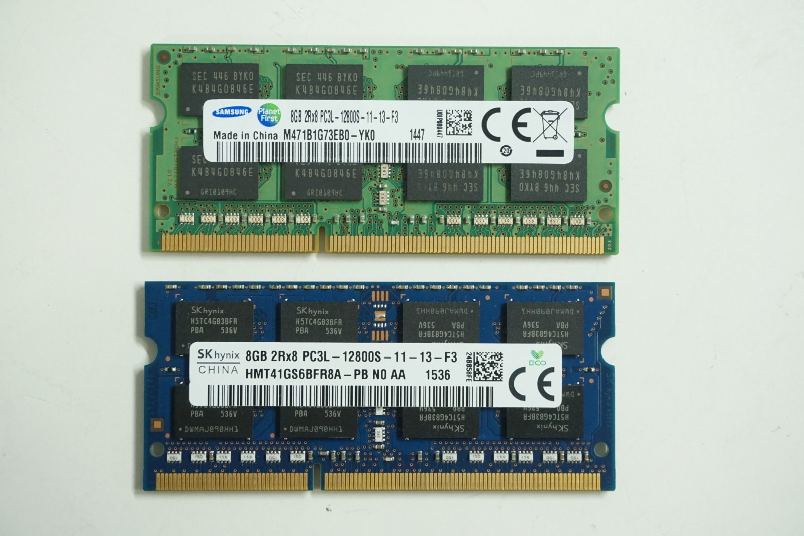 Lot of 2 Samsung & SKHynix 8GB 2Rx8 PC3L-12800S-11-13-F3 Laptop RAM (16GB total)