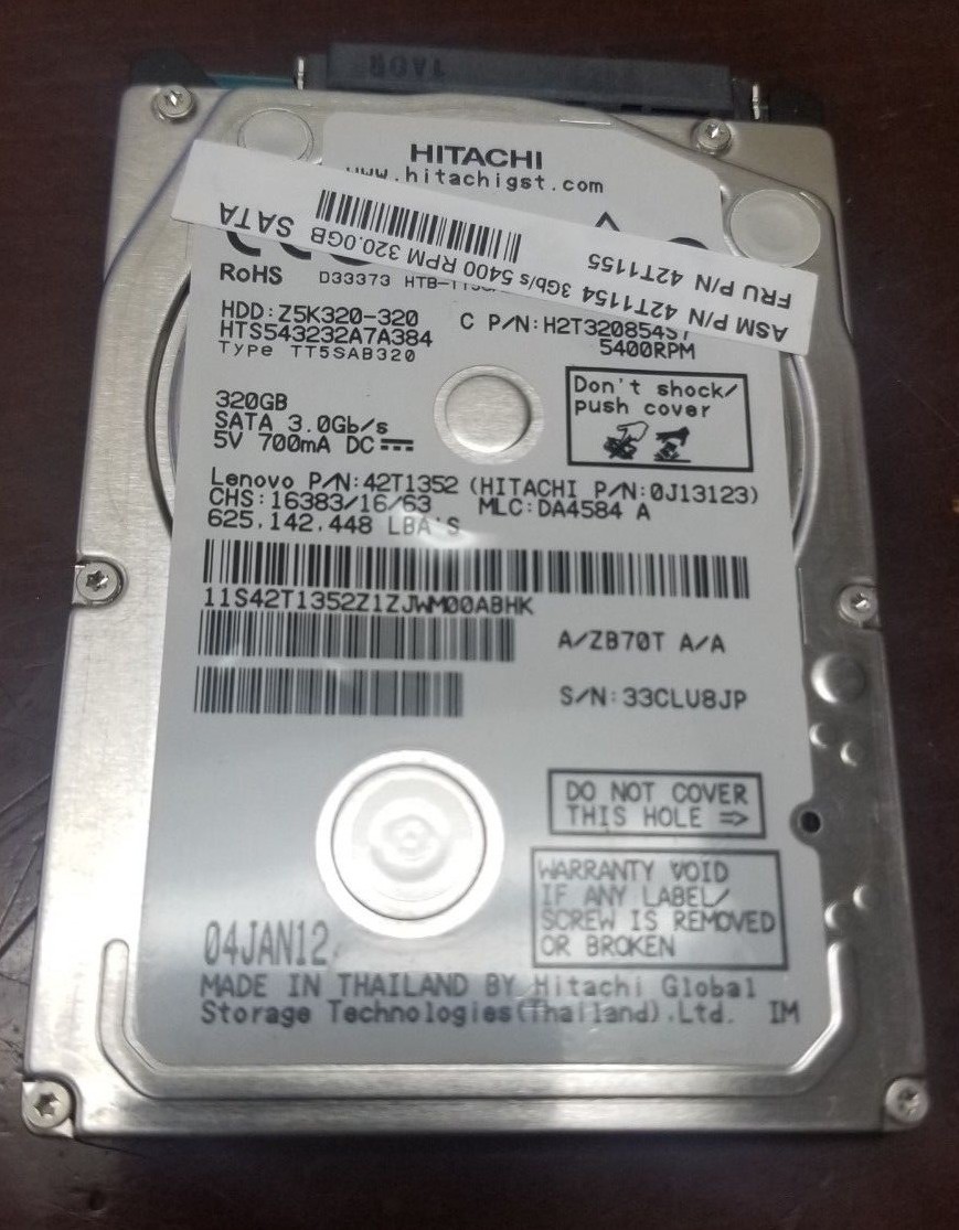 Lenovo 42T1155 Hitachi HTS543232A7A384 320GB 5400RPM 2.5" Laptop HDD