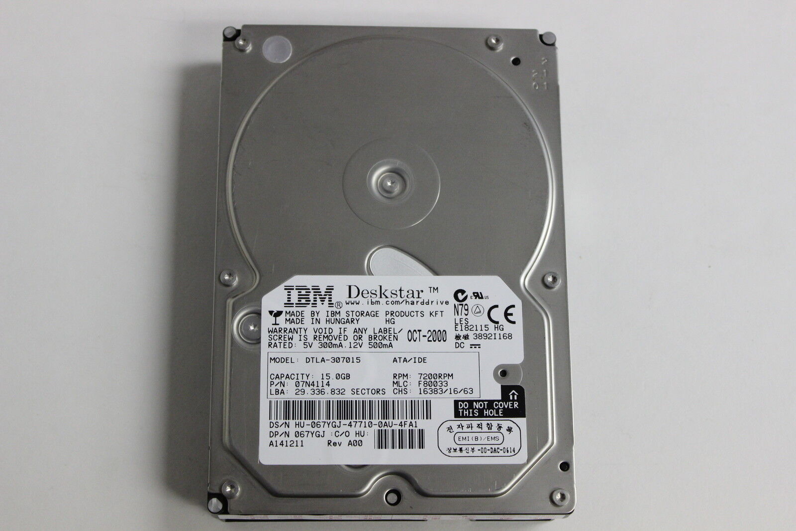 IBM 07N4114 3.5 15GB DESKSTAR IDE HARD DRIVE DTLA-307015 DELL 67YGJ