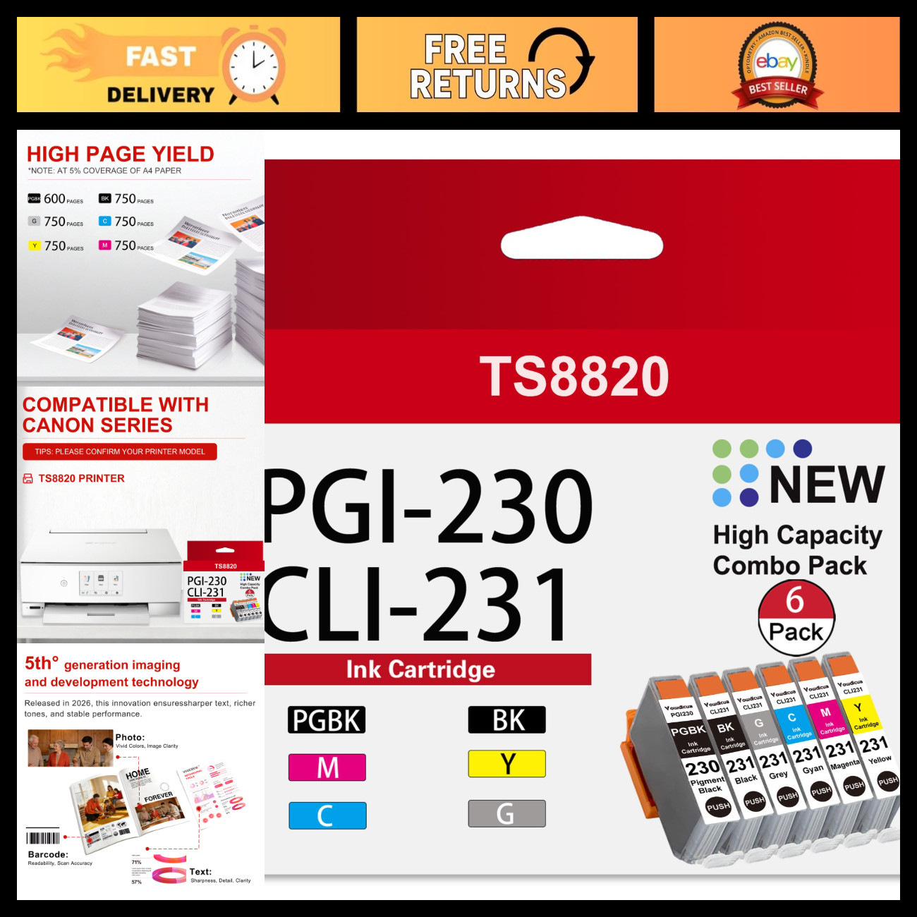 High-Quality Ink Cartridge Replacement for Canon 230 231 - PGI-230 CLI-231 Compa