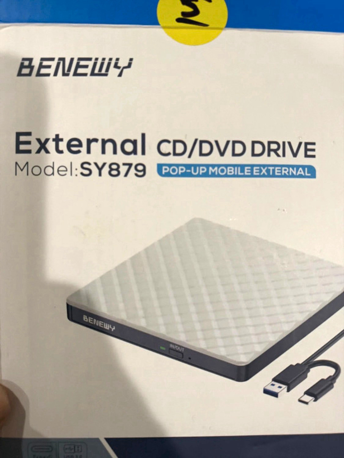 BENEWY SY879 Ultra Thin External CD/DVD Drive USB/USB-C Plug and Play