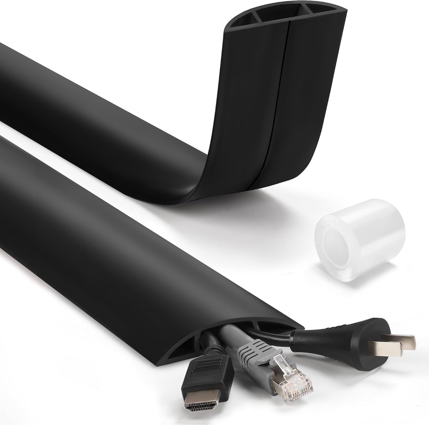 4Ft Cord Hider Floor, Heavy Duty Cord Covers for Wires on Floor, Black Floor