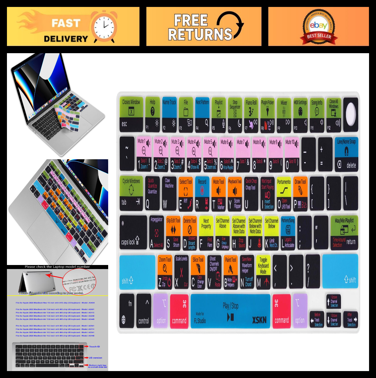 Silicone Keyboard Cover for FL Studio - MacBook Air 13.6/15.3 & Neo 13" - US Lay