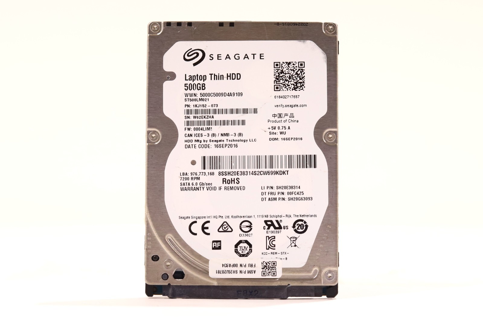 Lenovo ST500LM021 500GB 2.5" 6Gb/s 5.4K RPM SATA HDD FRU P/N: 00PA934 Tested