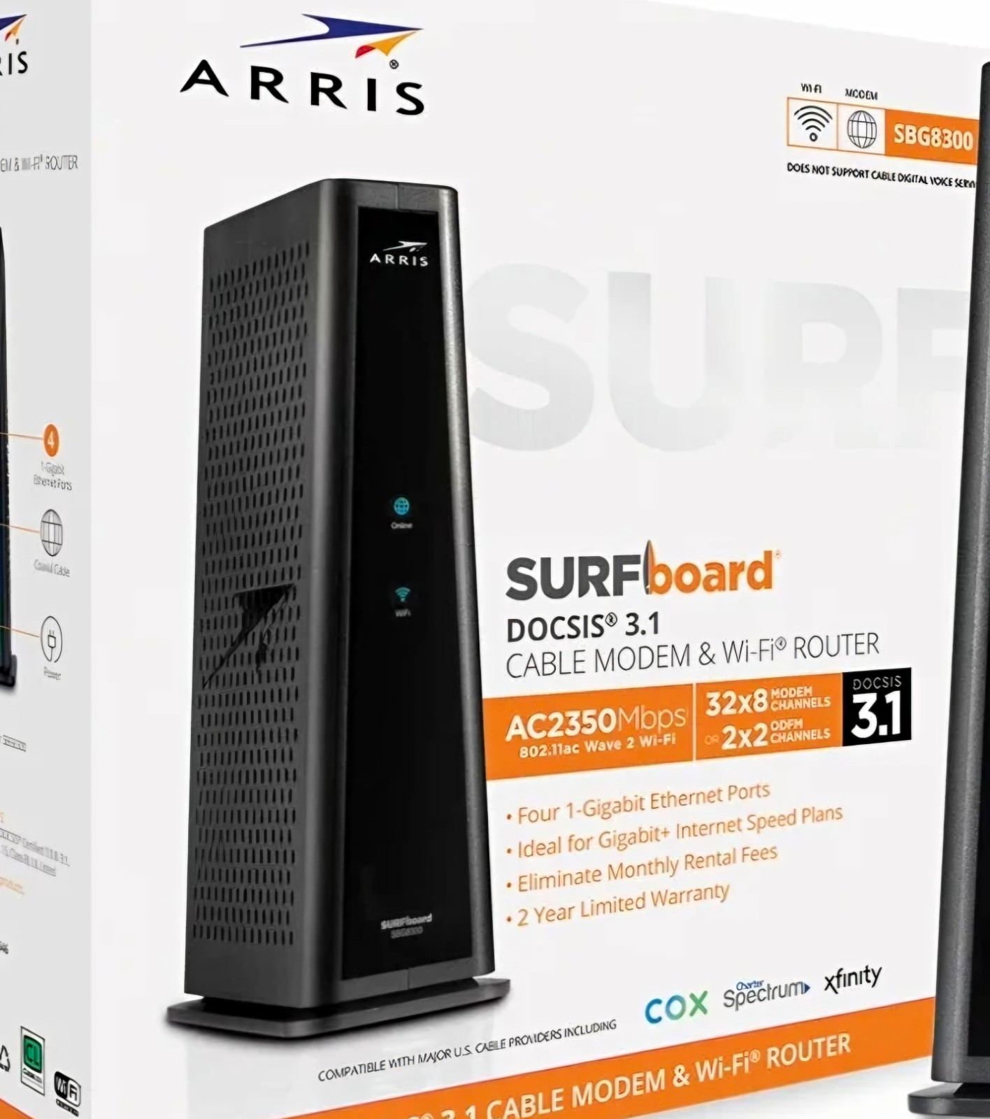 ARRIS SURFboard SBG8300 DOCSIS 3.1 Cable Modem WiFi Router AC2350 4-Port