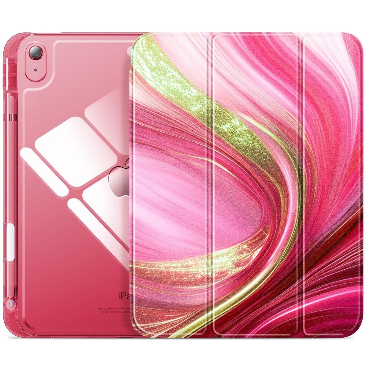 INFILAND Trifold Case for Apple iPad 10th 10.9" / 11th Gen 11" Clear Pink Marble