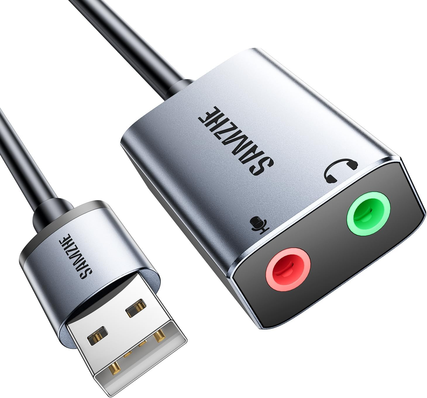 USB to Audio Jack Sound Card Adapter with Dual TRS 3-Pole 3.5Mm