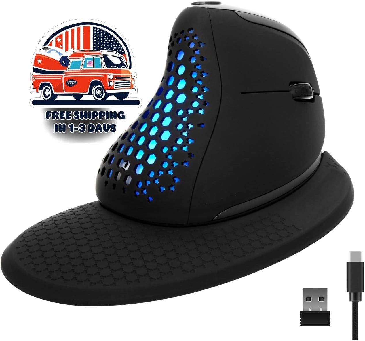Ratón vertical inalámbrico con iluminación RGB y desplazamiento en 4 direcciones