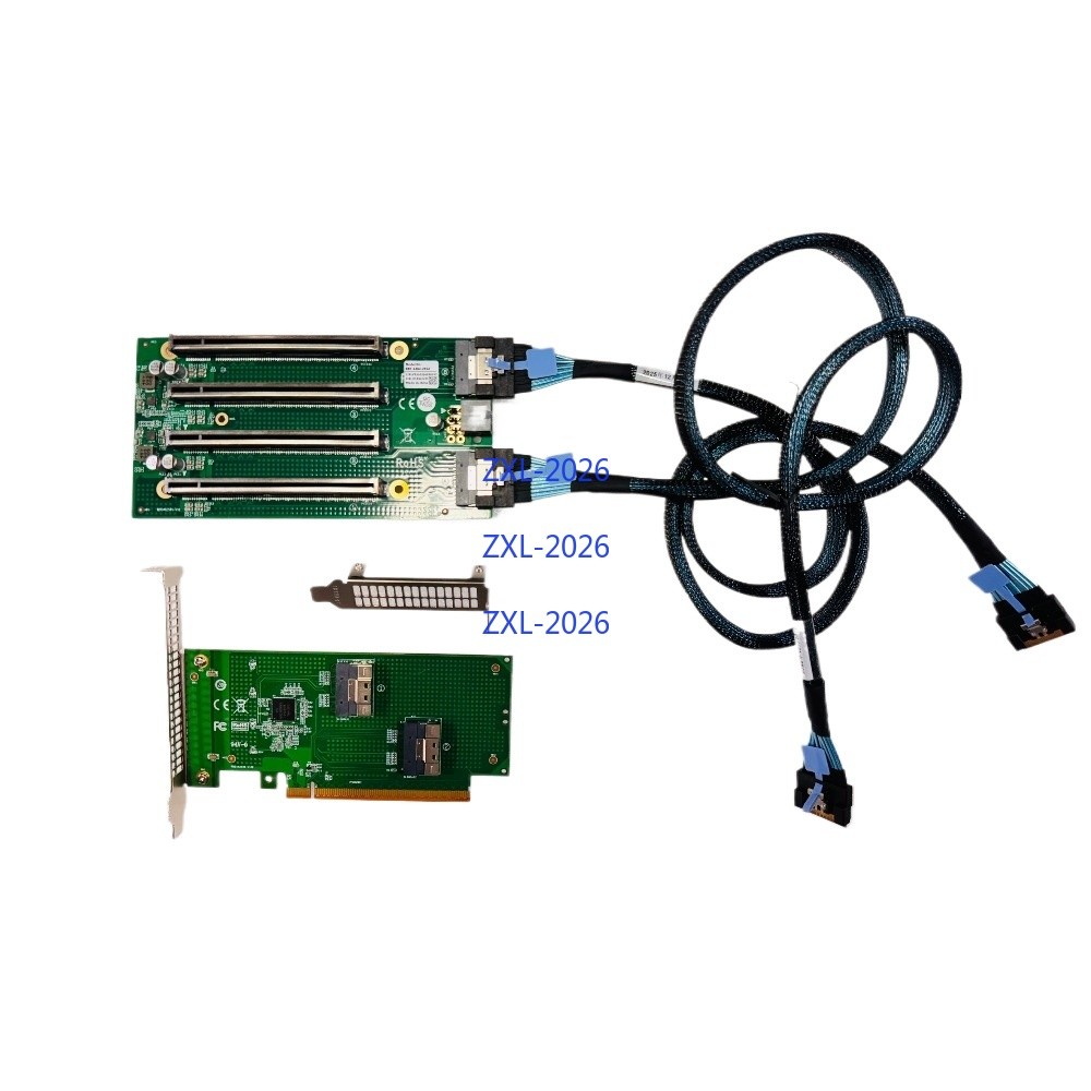 Built-in SFF-8654 SlimSAS To 4 Port PCIe X4 X4 PCIe 4.0 Slot Adapter + 2*Cable