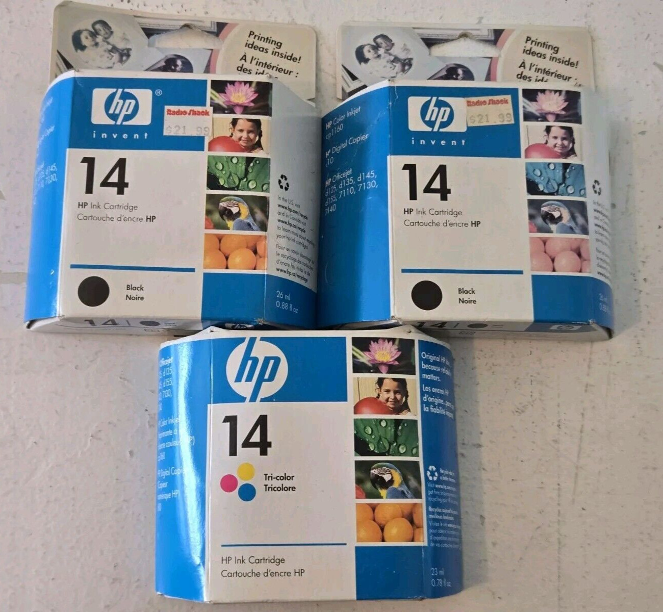 HP 14 C5011DN 2 Black Print Cartridges & 1 Color SEALED INK Expired 2006 NOS