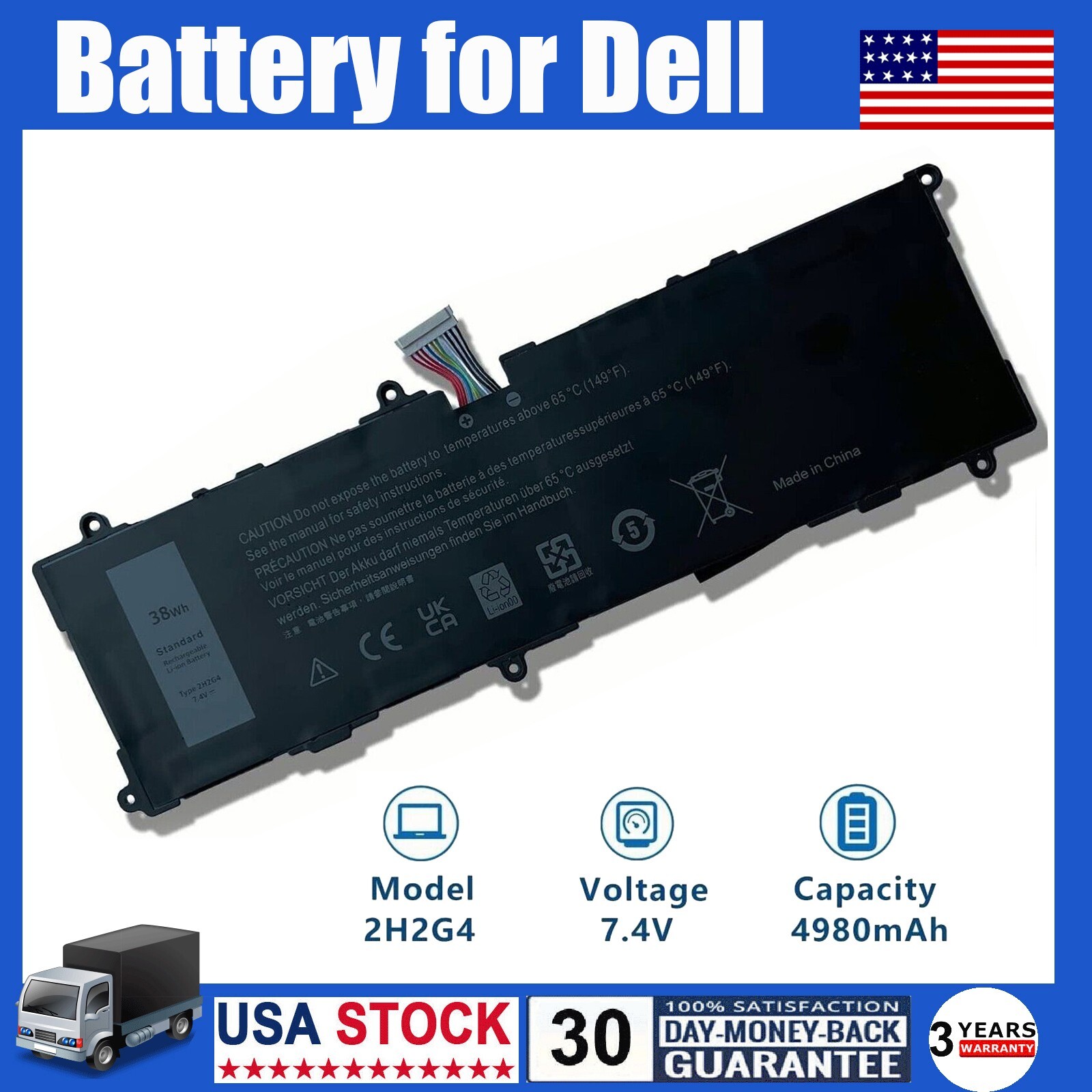 2H2G4 Battery For Dell Venue 11 Pro 7140 21CP5/63/109 HFRC3 TXJ69 38Wh 7.4V US