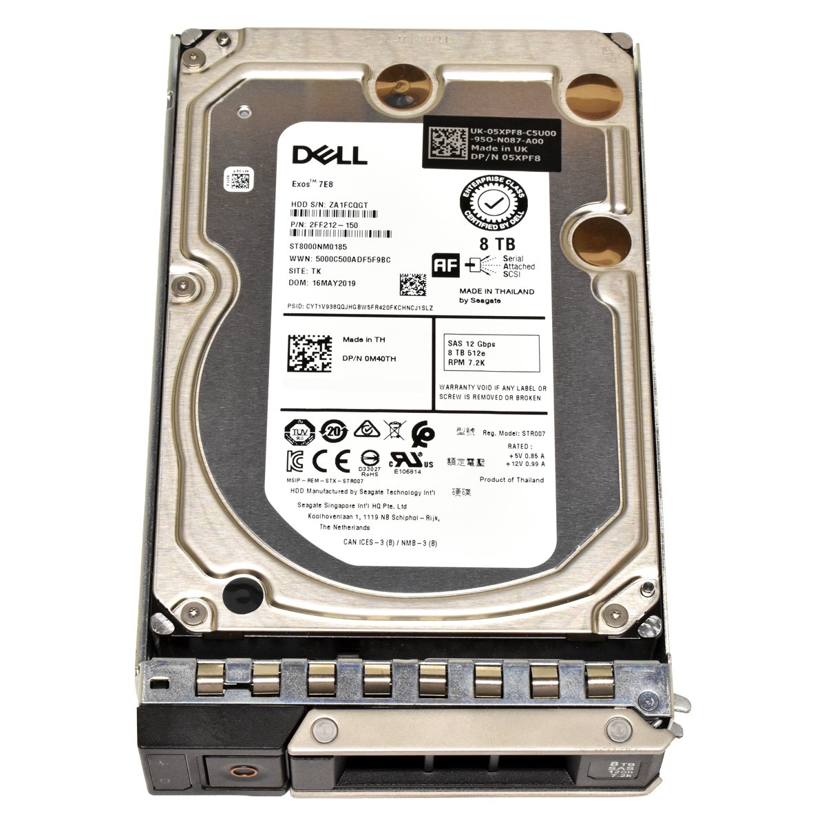 Dell Seagate 8TB 3.5" 7.2K 12G SAS HDD ST8000NM0185 +Caddy X7K8W for ME4 Series