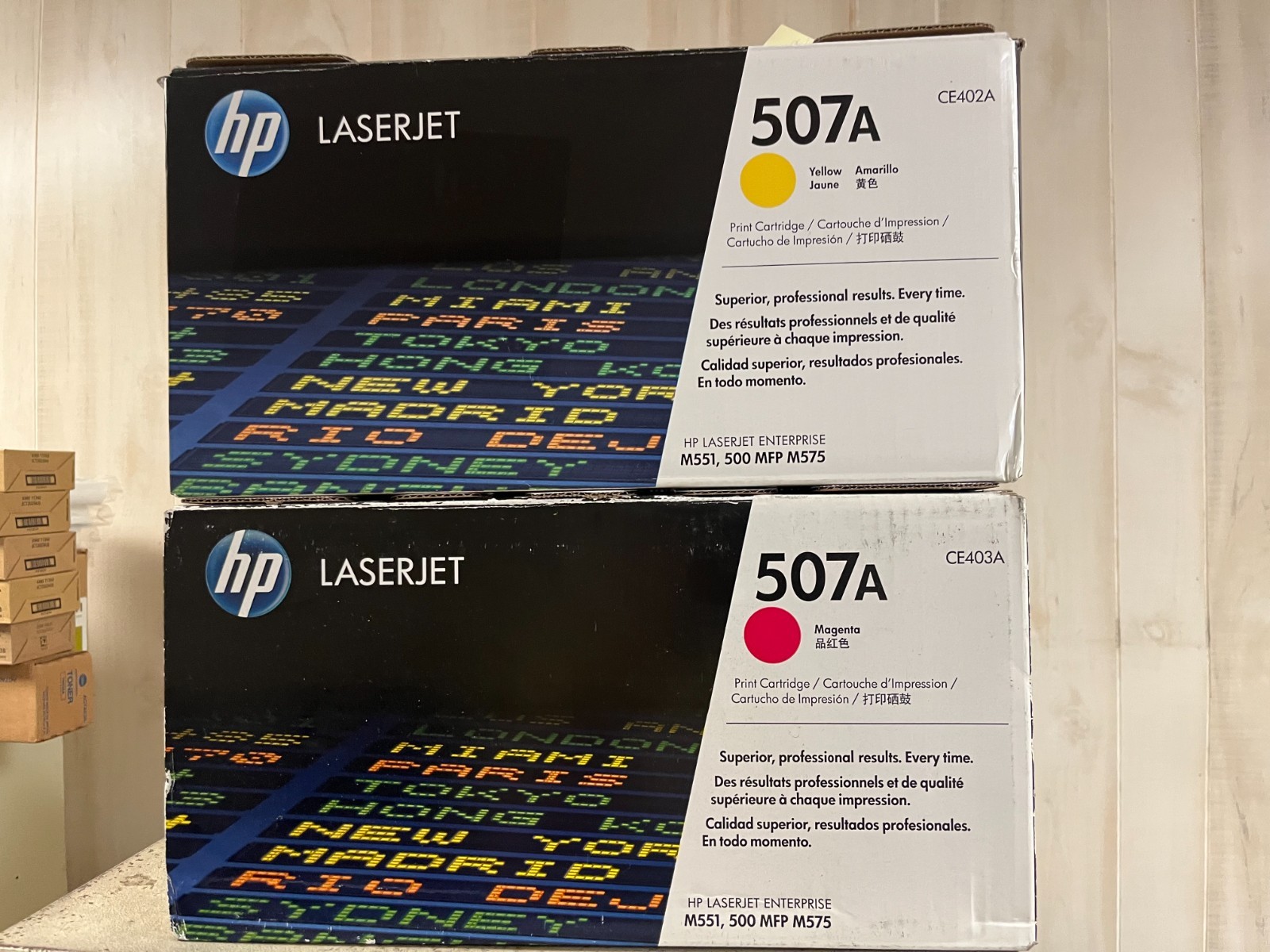 Lot of 2 - Genuine HP  (507A) CE402A YEL & CE403A MAG - Open Box Open Bag - New