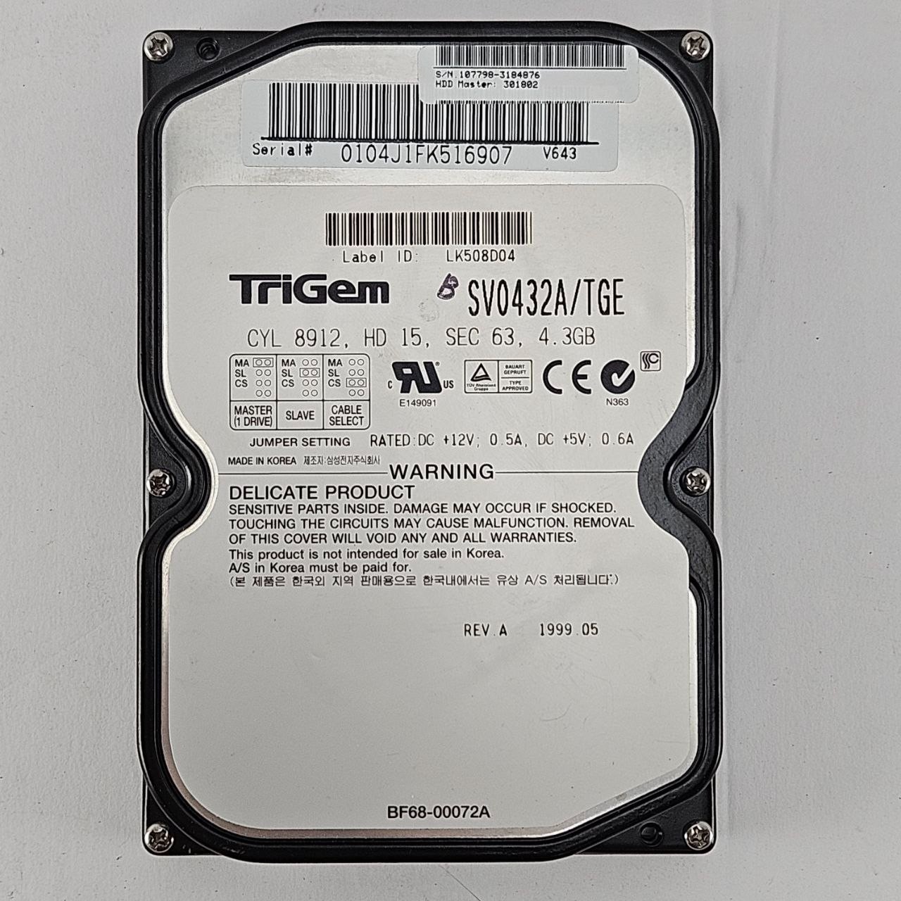 Samsung Trigem SV0432A/TGE 4.3GB 3.5" IDE HDD Tested Working E1031
