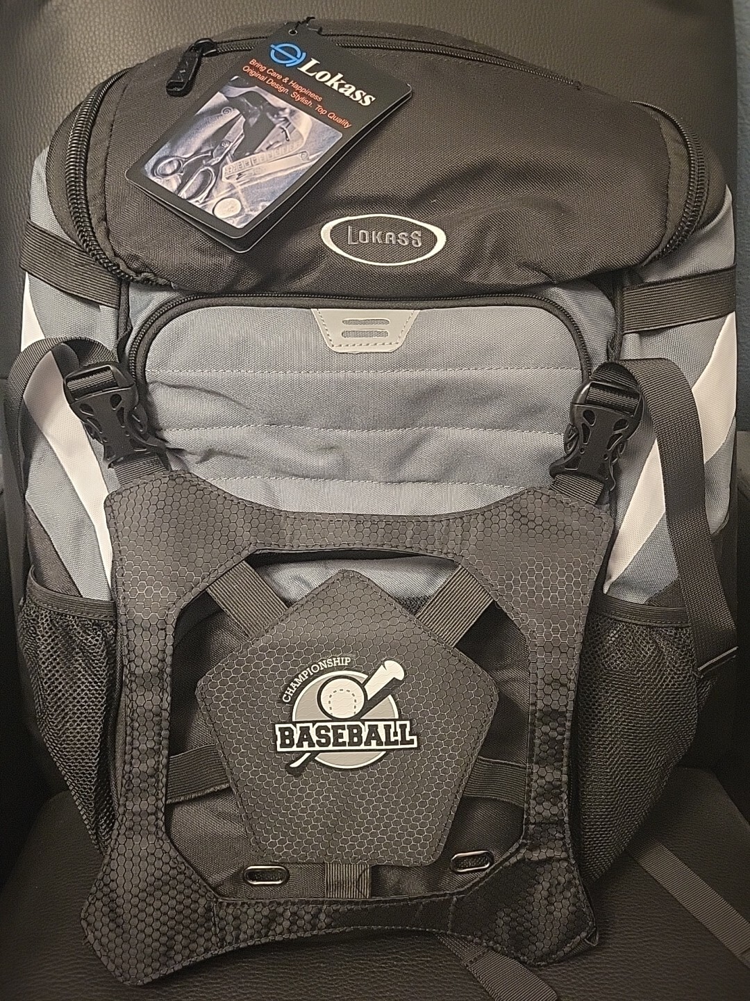 Lokass Championship Baseball Backpack Padded Sport Travel Gray & Black New