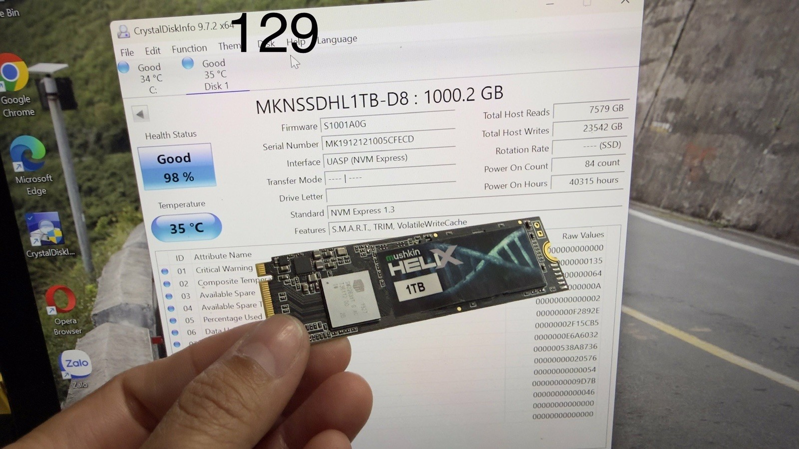 Mushkin Helix-L 1TB Health Good 98% PCIe 3x4 NVMe M.2 2280 SSD MKNSSDHL1TB-D8
