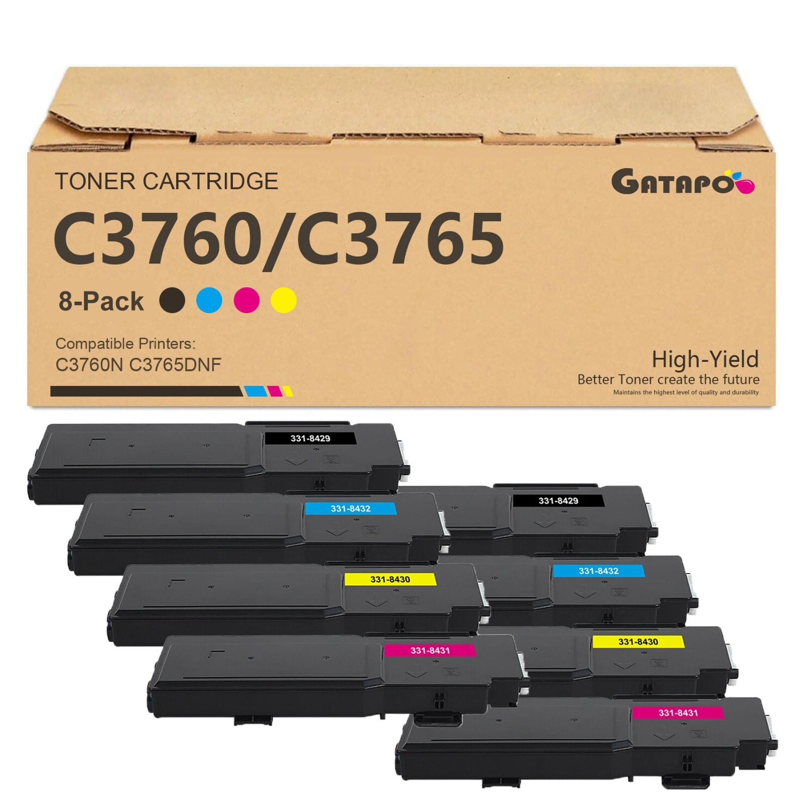 8PK C3760 Black & Color Toner Cartridge for Dell C3760dn C3760n C3765dn