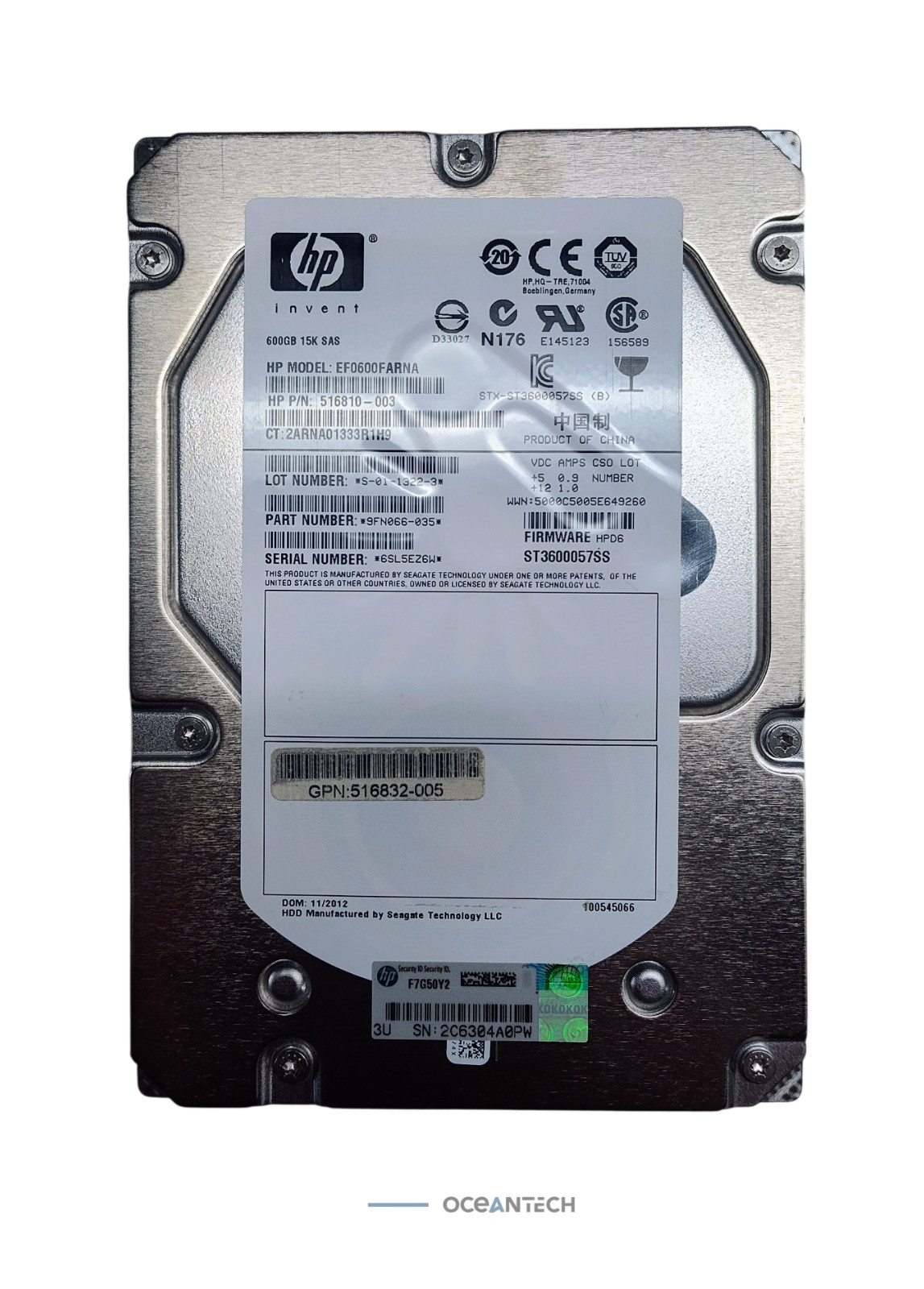 HP 600GB SAS-2 6Gb/s 15K 16MB HD 516810-003 F0600FARNA 9FN066-035 ST3600057SS