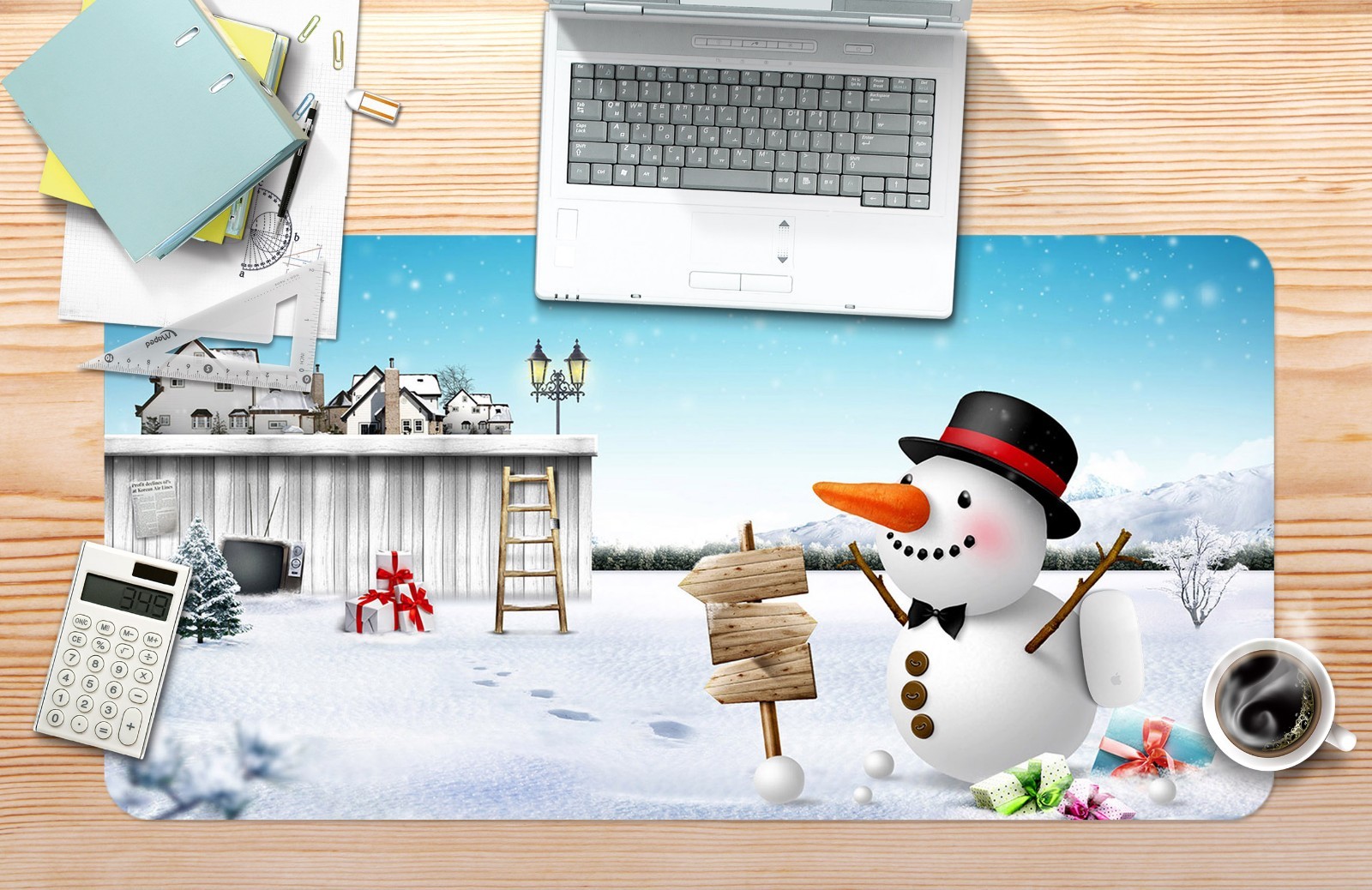 3D Merry Christmas Snowman House 7 Non-slip Office Desk Mouse Mat Game