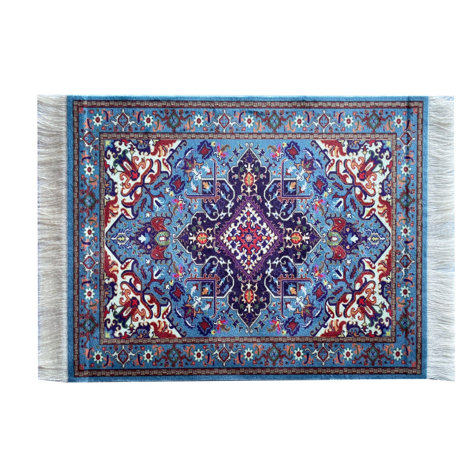 Mini Oriental Rug Mouse Pad with Fringe Turkish Carpet Style Non-Slip Desk Mat