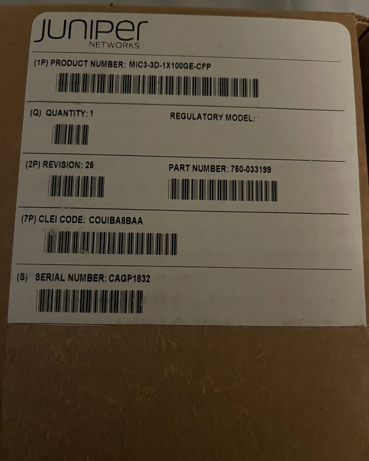 Juniper MIC3-3D-1X100GE-CFP 100GB Ethernet Interface Module w/ 100GBASE-LR4
