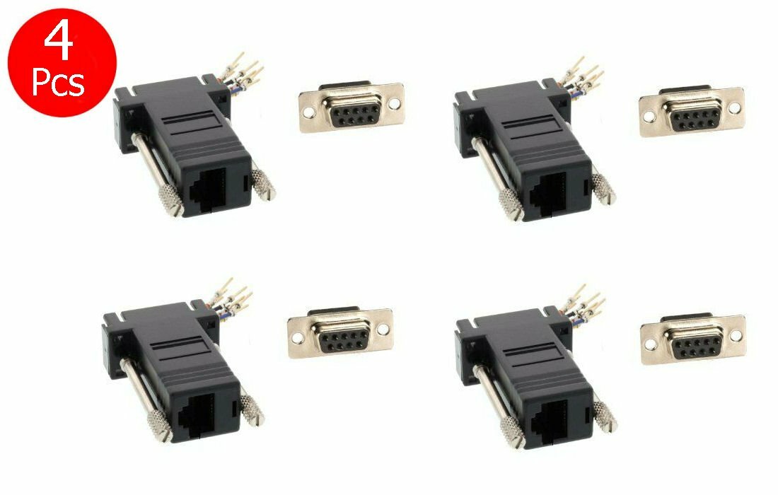 4 Pcs DB9 Female to RJ45 Modular 8P8C Converter Adapter Connector Pack Black v2