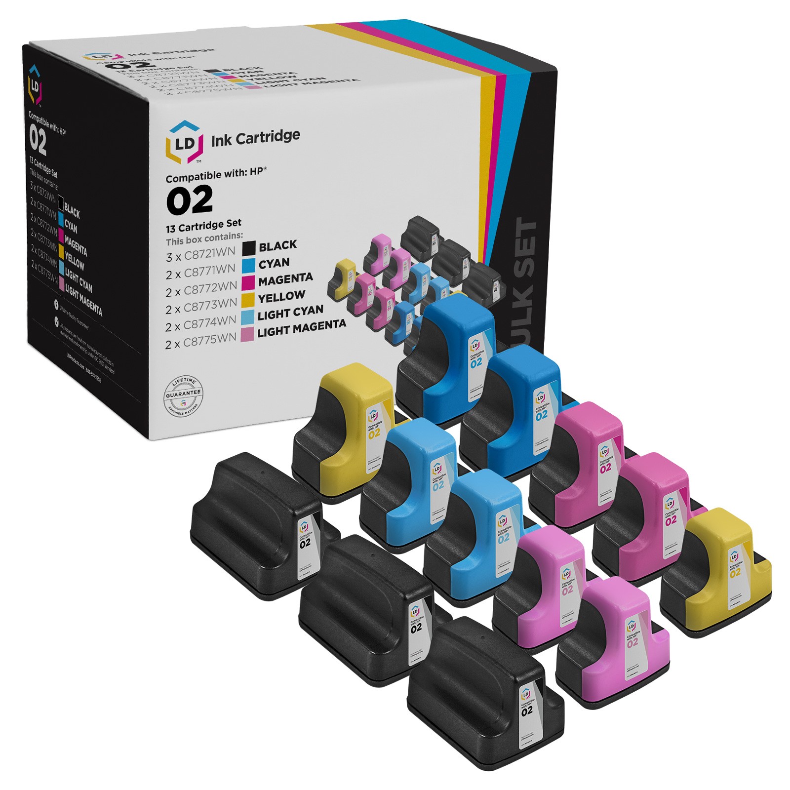 LD 13PK Replacement HP 02 Ink Set PhotoSmart C5180 C6180 C6280 C7250 C7280 C8180