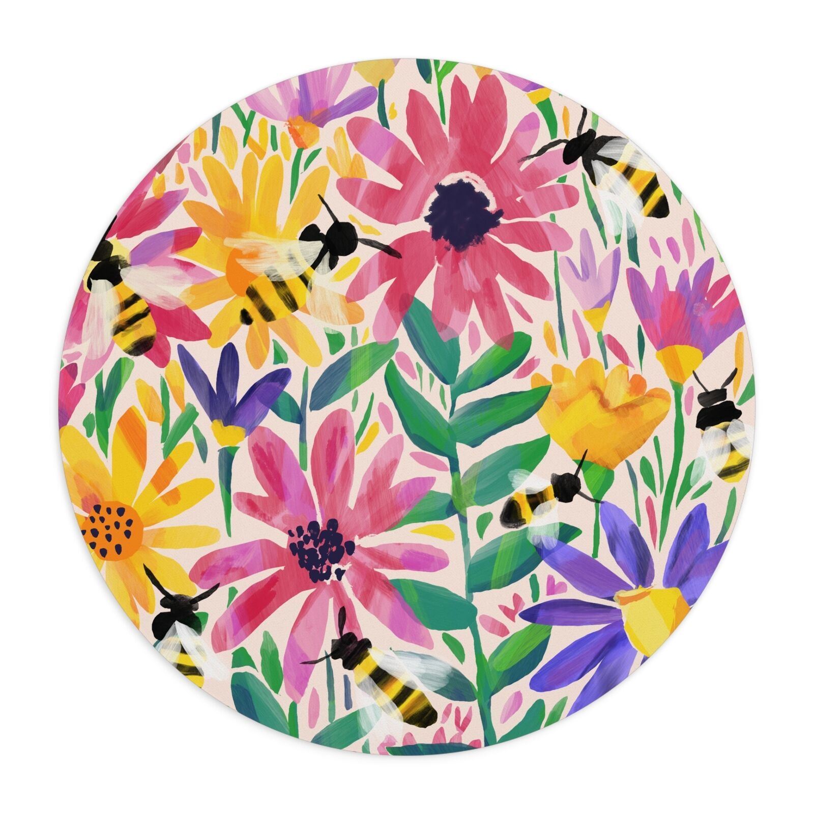 Floral and Bee Artistic Mousepad - Stain-Resistant, Smooth Surface, Durable