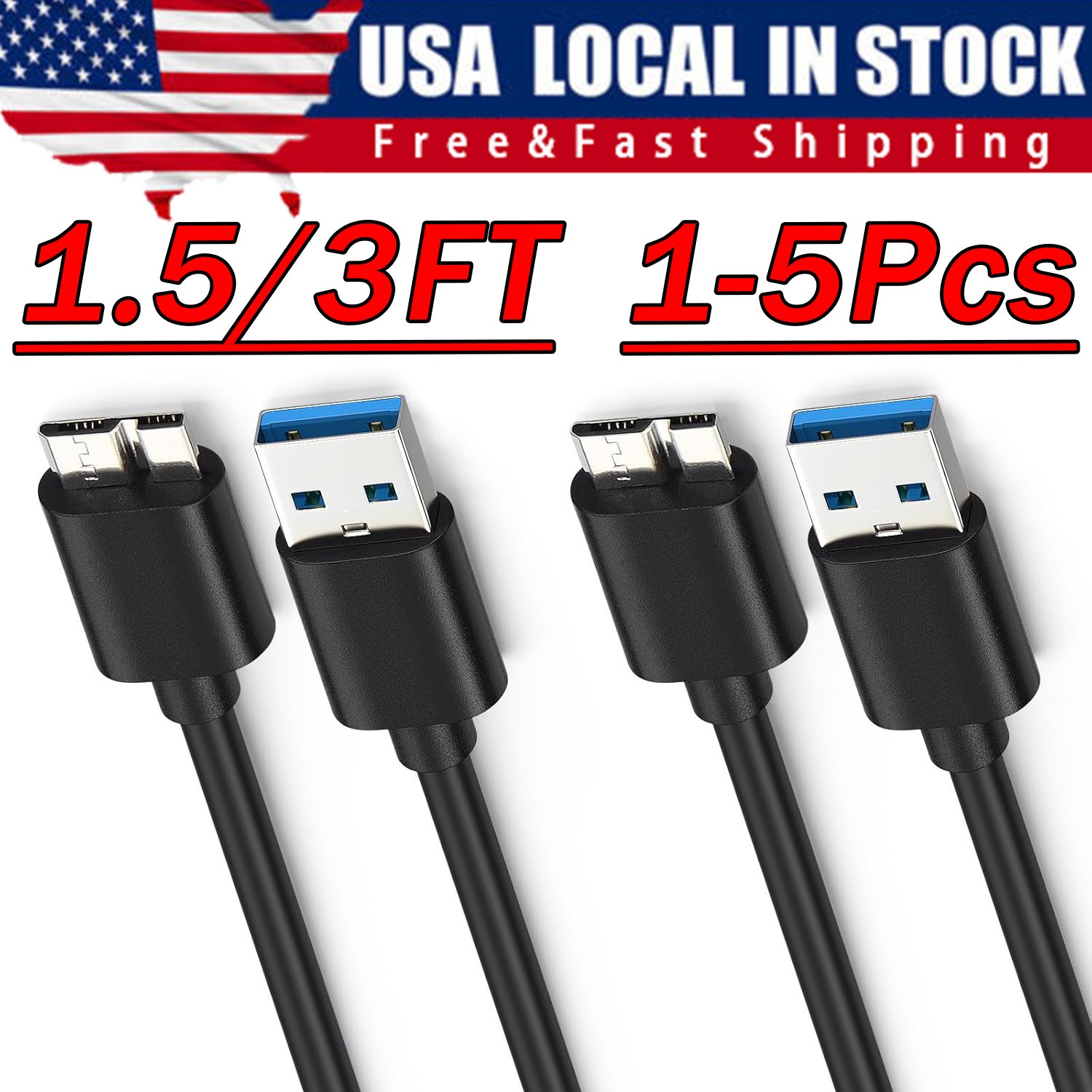 Micro USB 3.0 Cable High Speed Data SYNC For HDD External Hard Drive Lot