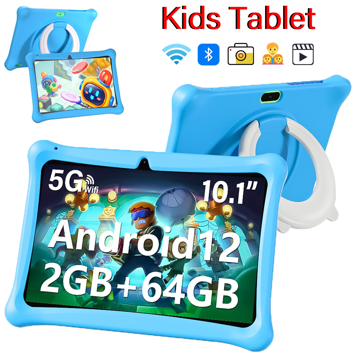 SGIN Kids Tablet 10.1 inch Android 12 Tablet for Kids 64GB Bluetooth Camera