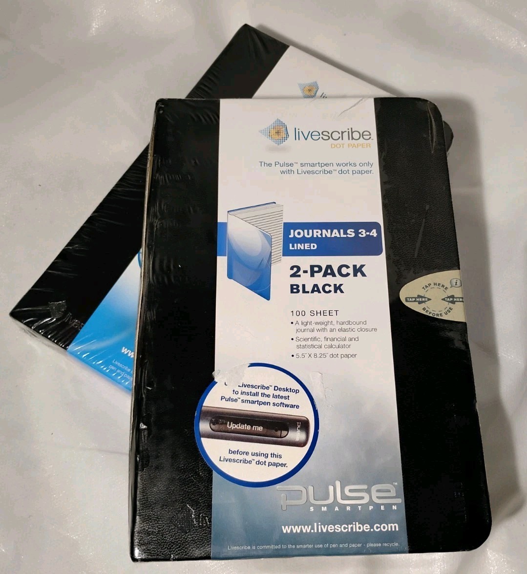 4 Livescribe Dot Paper Lined Journals 1-2 Hard Cover Black 2 Pack Sealed 4 Total