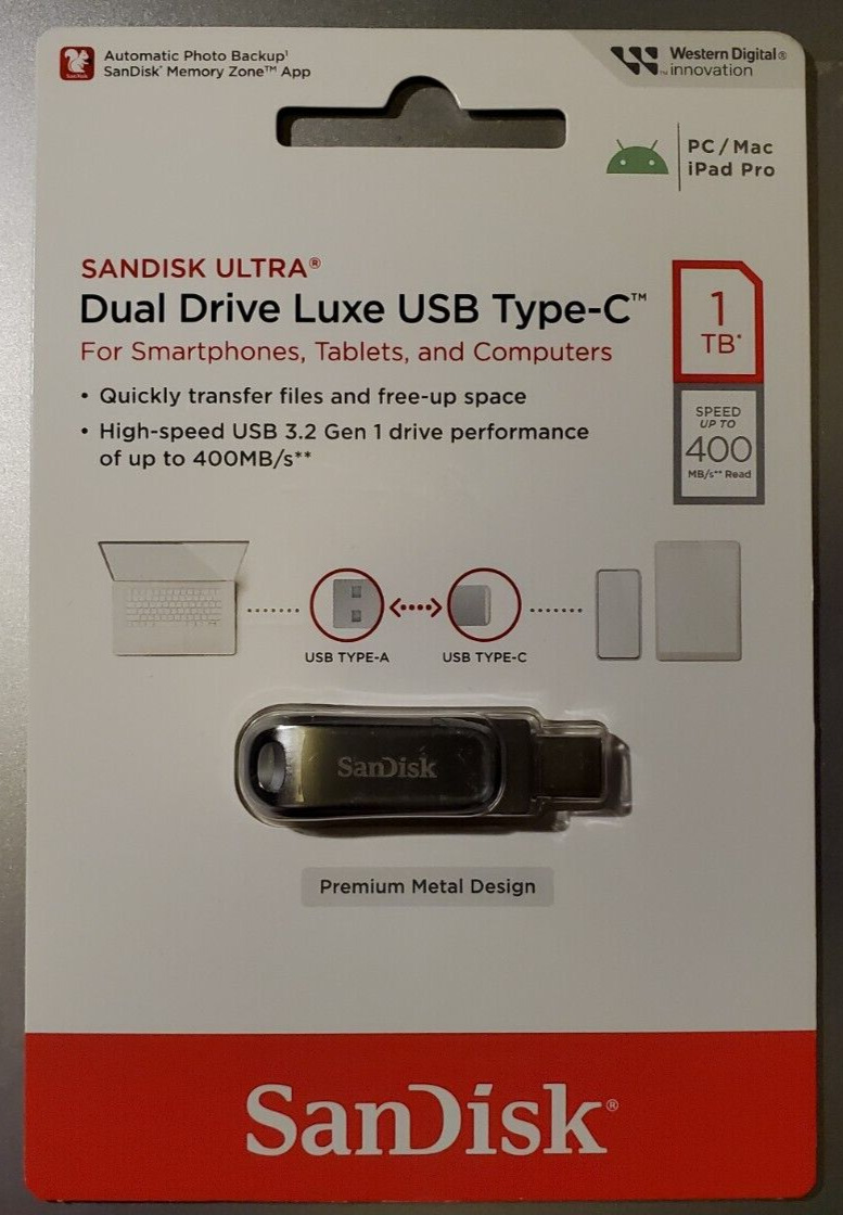 Premium Metal SanDisk 1TB Ultra Dual Drive Luxe USB Type-C Flash SDDDC4-1T00-A46