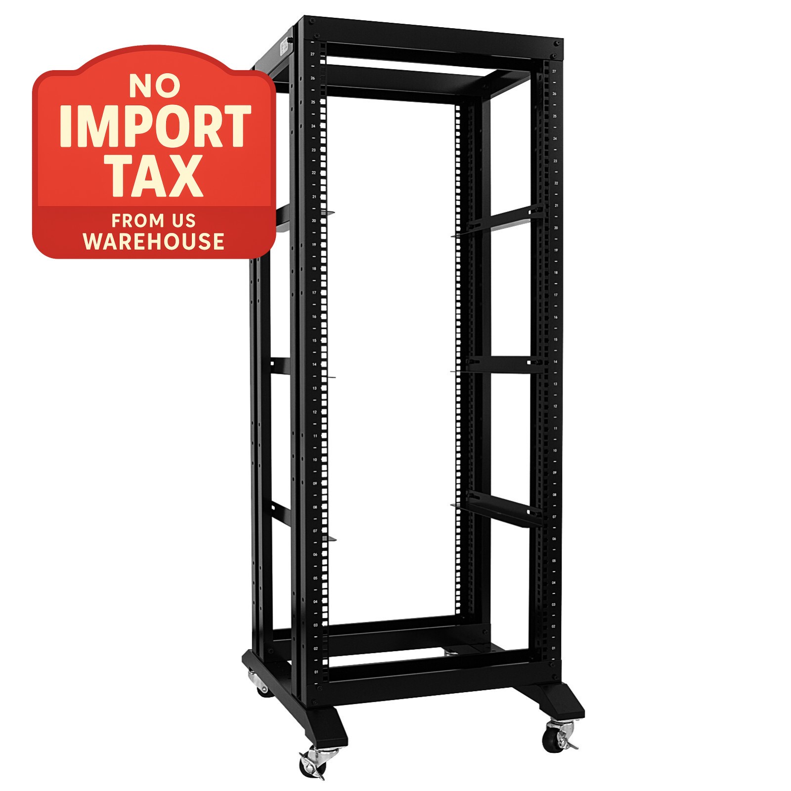 New 27U 4 Post Open Frame Network It Server Rack 17" Deep With L Rails