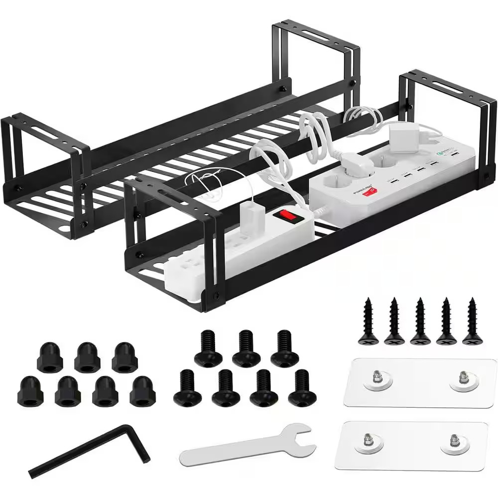 Under Desk Cable Management Tray 2-Pack Self-Adhesive Installation Cord Organize