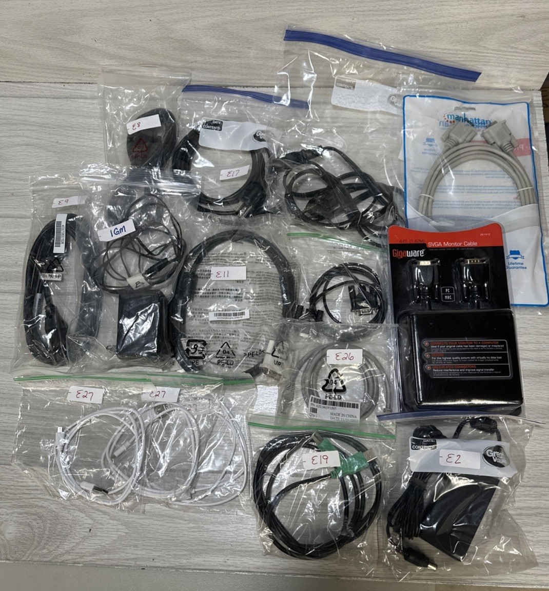 Assort Electronic Accessories (Cables, Cords, Power) Set of 13 *See Description*