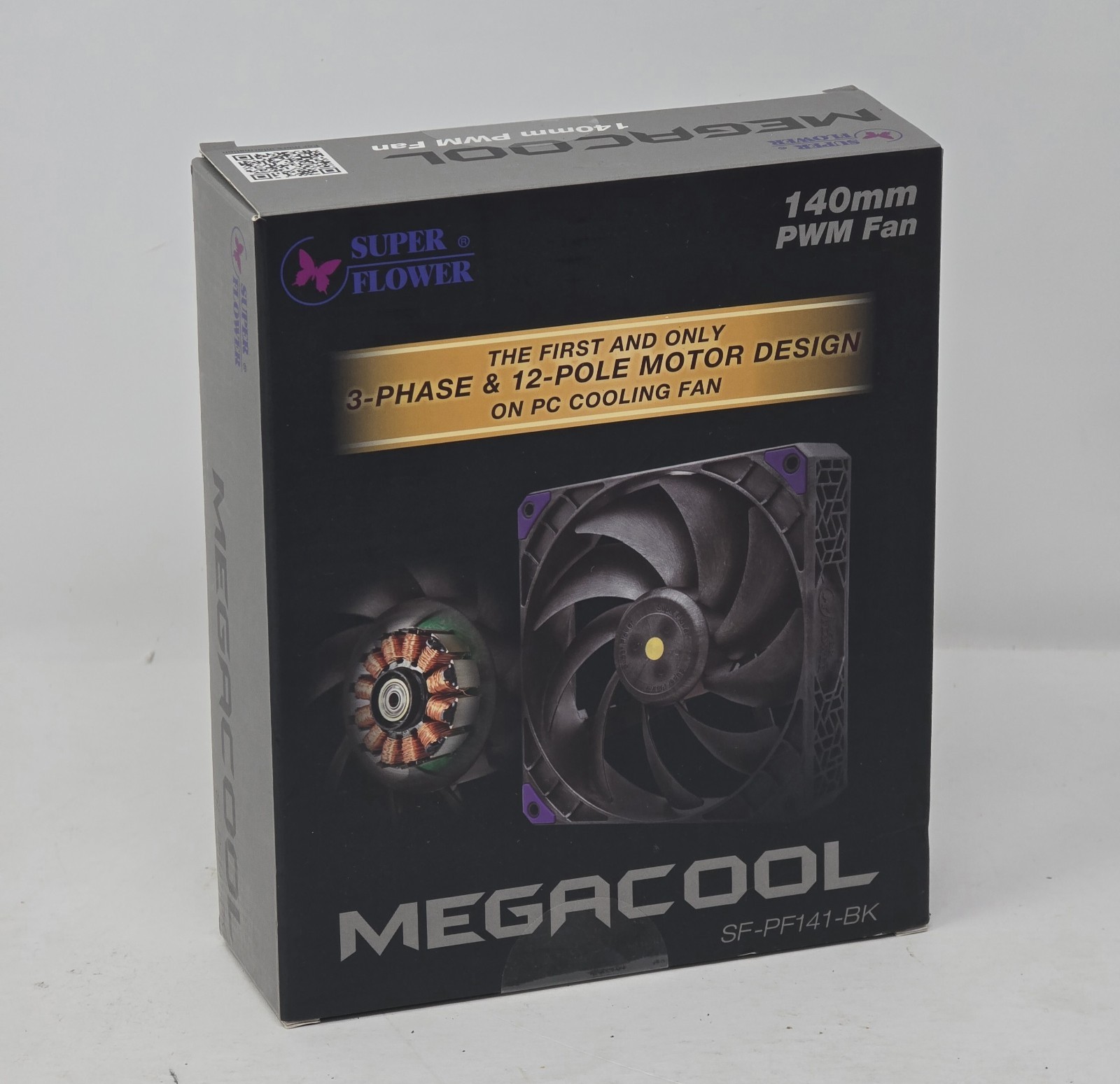 Super Flower MEGACOOL 140mm Case Fan, 12-Pole Motor, PWM, Black/Gray SF-PF141-BK