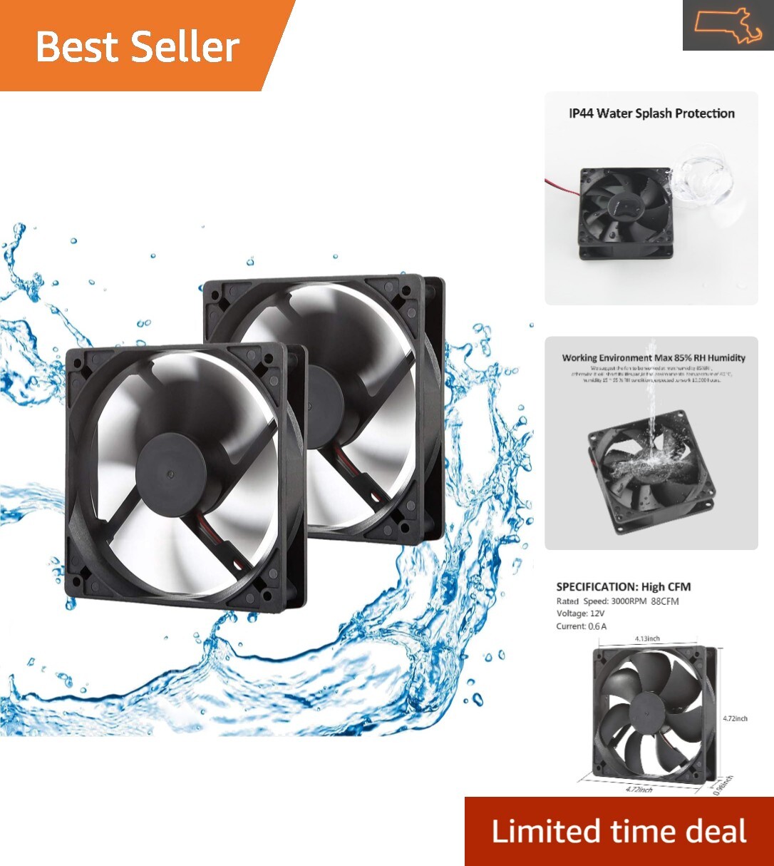 Durable and Moisture-Proof: 120mm High-Speed Fan 2-Pack for Various Applications