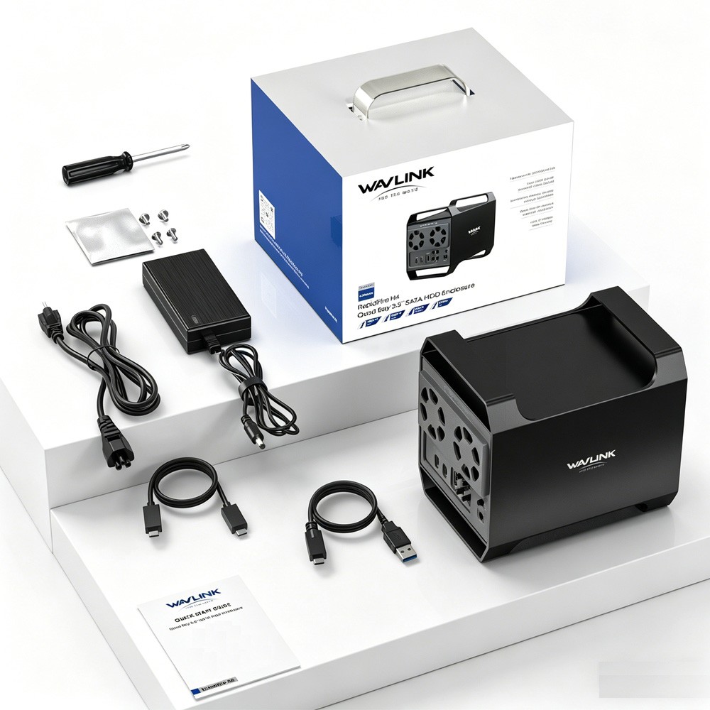 WAVLINK 4-Bay Hard Drive Dock for 3.5"/2.5'' SATA HDD/SSD 4*22TB 4K HDMI Port